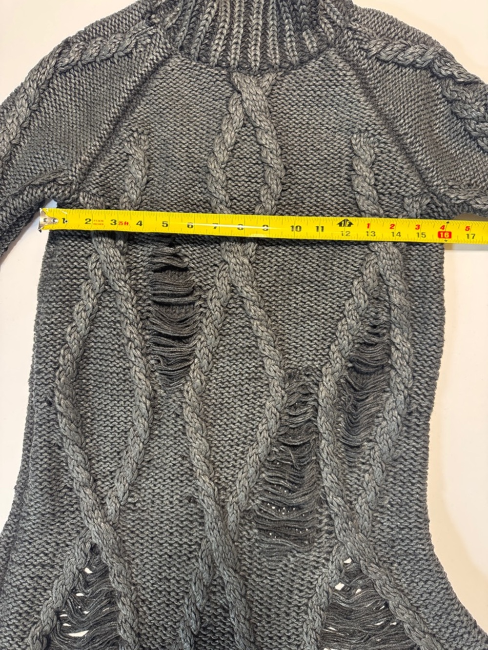 ALEXANDER McQUEEN 09 Dark Gray Cable-Knit Turtleneck Sweater Dress Distressed SM - Picture 9 of 16